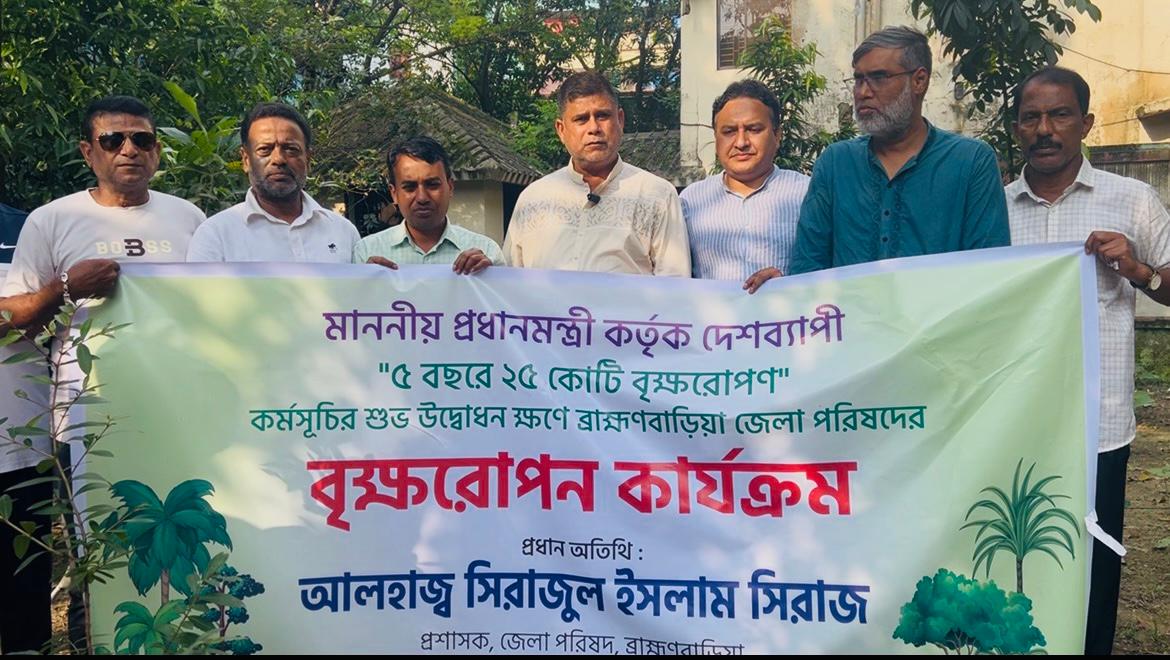 Planting saplings at the initiative of Brahmanbaria Zilla Parishad